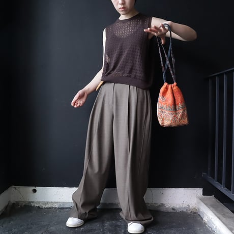 NOUVELLES DU PARADIS openwork knit vest (dark brown)