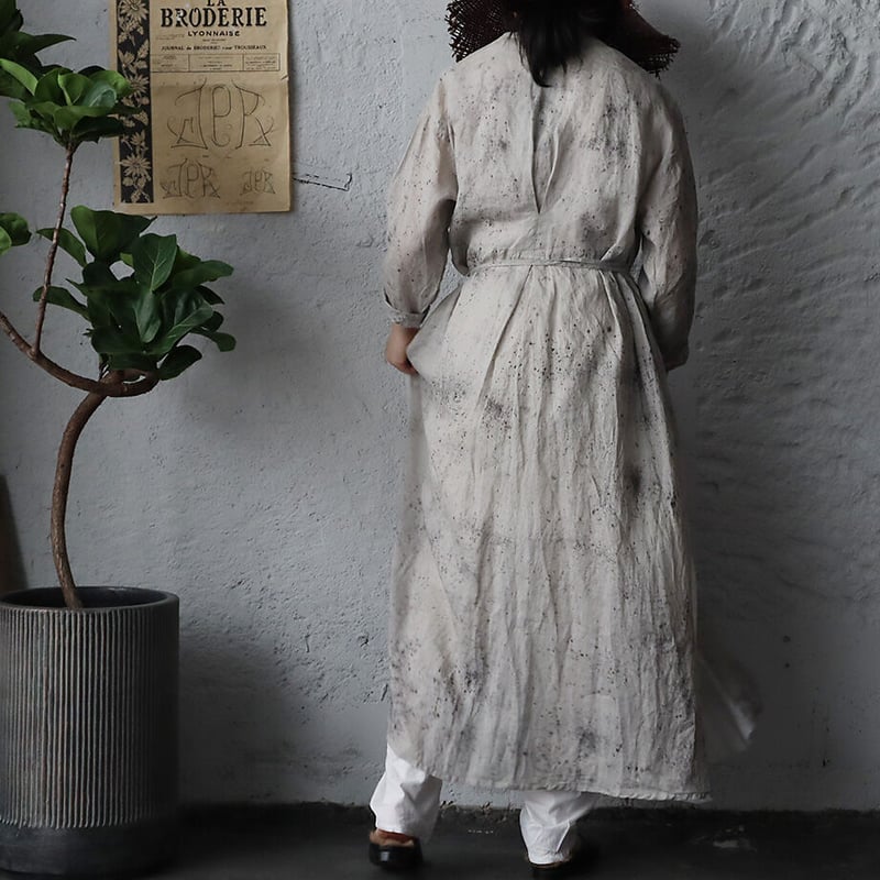 Tabrikタブリク 柘榴染めパフ袖ワンピース コットンシルク Tabrik cache-coeur dress (zakuro-zome) | nii-B