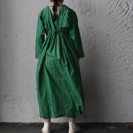saruche v-button cotton dress (green)