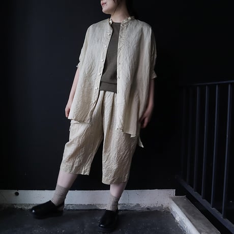 R&D.M.Co- stripe silk stand collar shirt (beige)