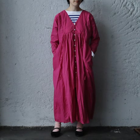 saruche v-button cotton dress (pink)