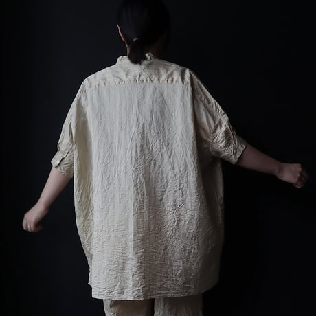 R&D.M.Co- stripe silk stand collar shirt (beige)