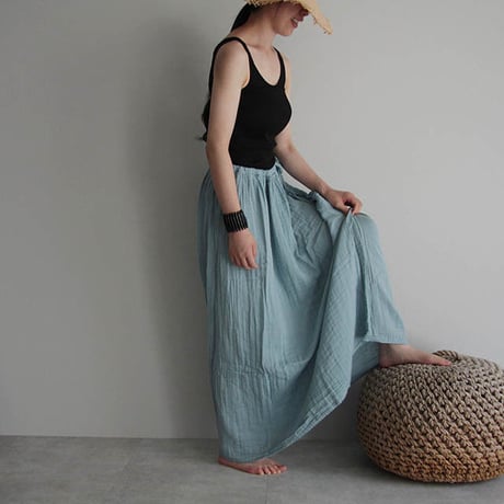 organic cotton long skirt  sax blue