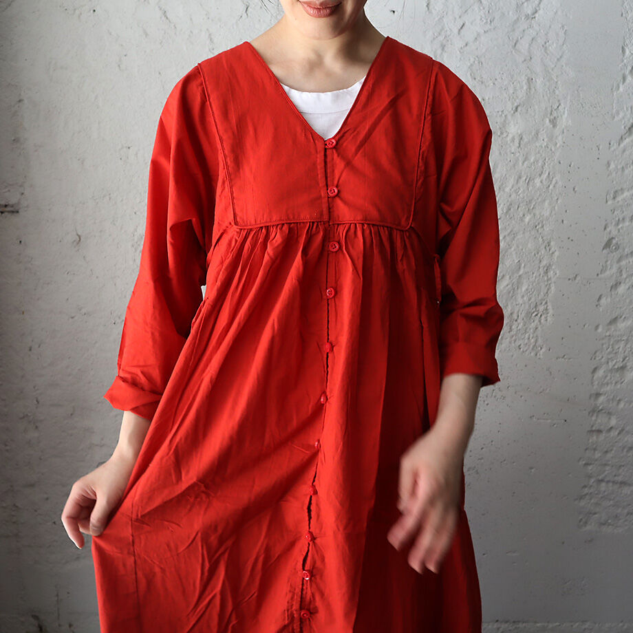 saruche v-button cotton dress (red)