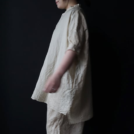 R&D.M.Co- stripe silk stand collar shirt (beige)