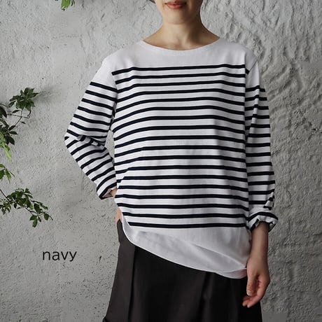 france navy type  border long sleeve shirt (blue or navy)
