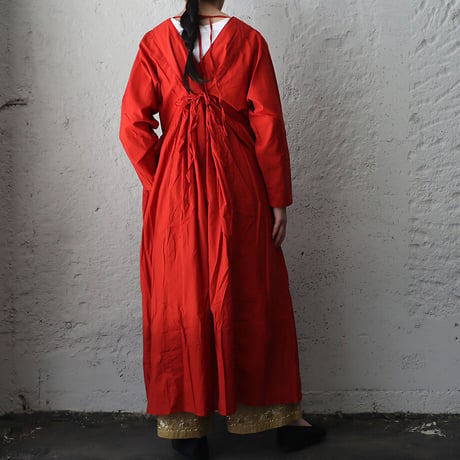 saruche v-button cotton dress (red)