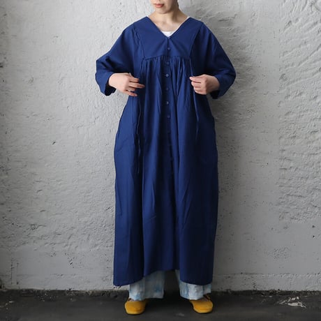 saruche v-button cotton dress (blue)