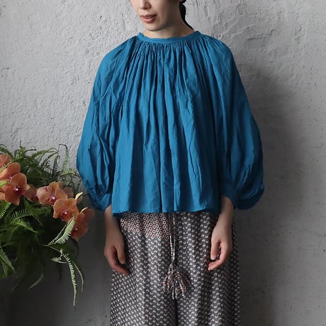 R&D.M.Co- khadi cotton  gather smock (blue)