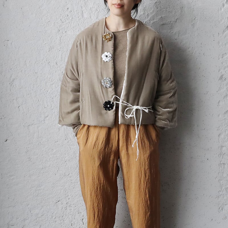 towavaseトワヴァーズ　la zabuラザブ　ジャケット TOWAVASE トワヴァーズ シルク ブレンド フラワーブローチ