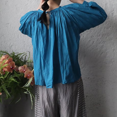 R&D.M.Co- khadi cotton  gather smock (blue)