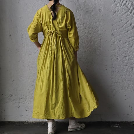 saruche v-button cotton dress (yellow)