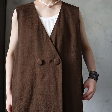 .less jacquard long  gilet (brown)
