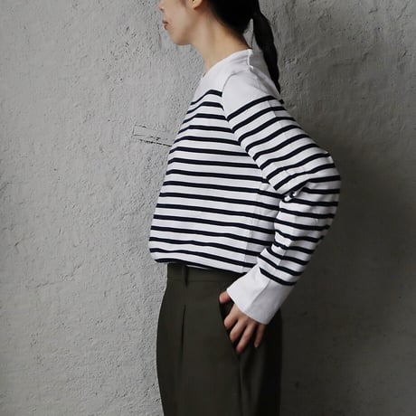 france navy type  border long sleeve shirt
