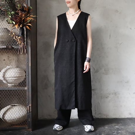 .less jacquard long  gilet (black)