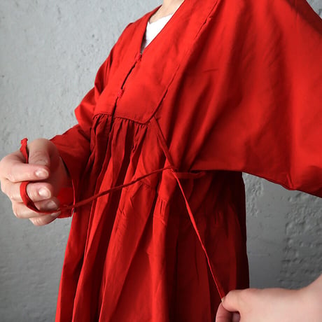 saruche v-button cotton dress (red)