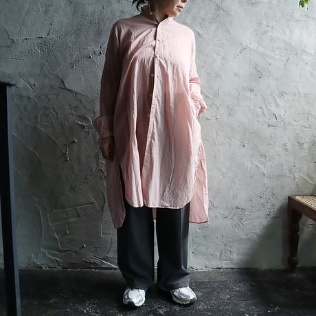 R&D.M.Co- GARMENT DYE frill collar long shirt (pink)