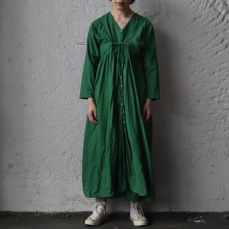 saruche v-button cotton dress (green)