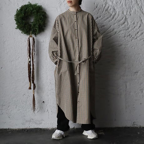 R&D.M.Co- ROBINSON'S check gather sleeve dress (brown)