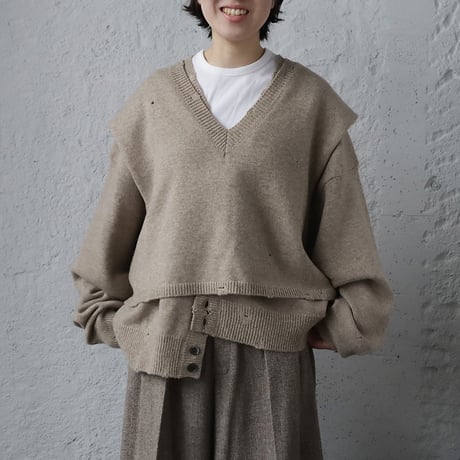 RYU KAGA damaged knit caradigan (beige)