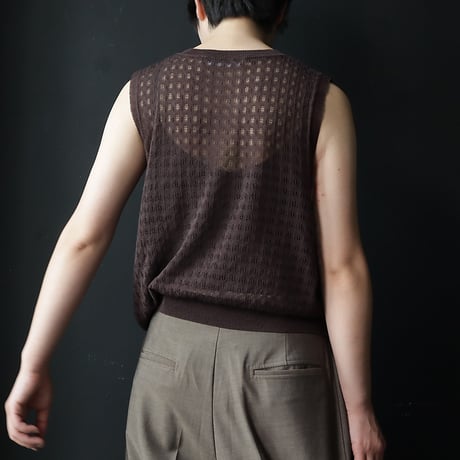 NOUVELLES DU PARADIS openwork knit vest (dark brown)