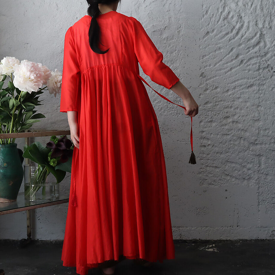 Tabrik cotton silk gather dress (red) | nii-B |