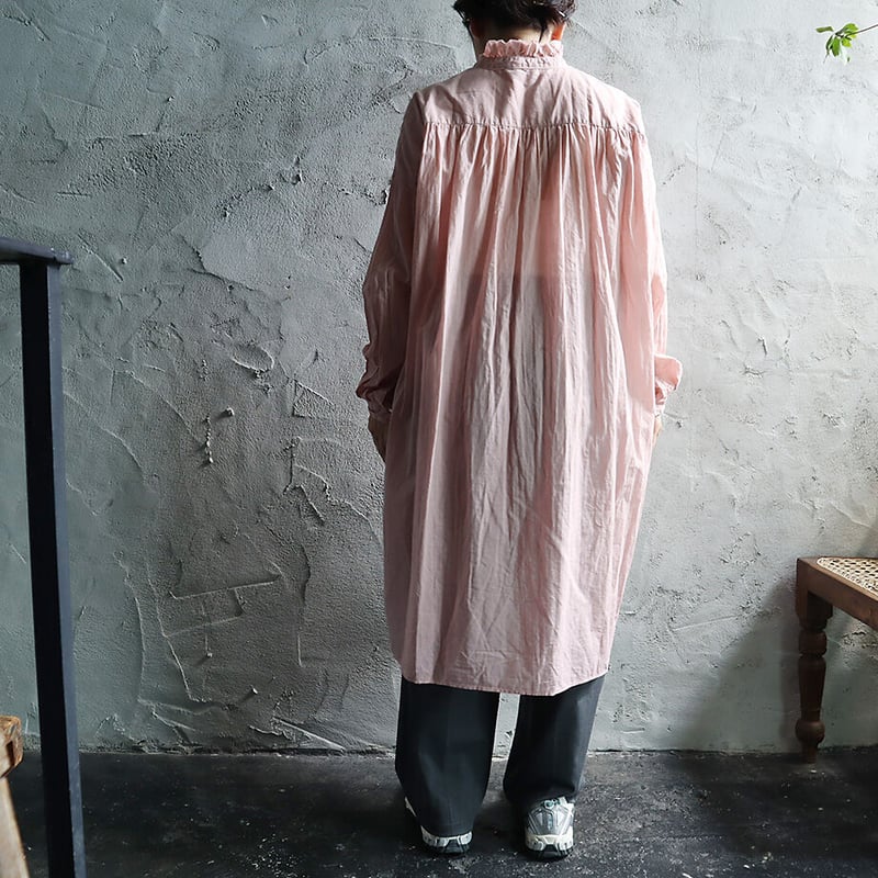 R&D.M.Co- GARMENT DYE frill collar long shirt (
