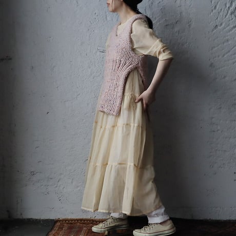 Tabrik vintage fabric tiered dress (beige)
