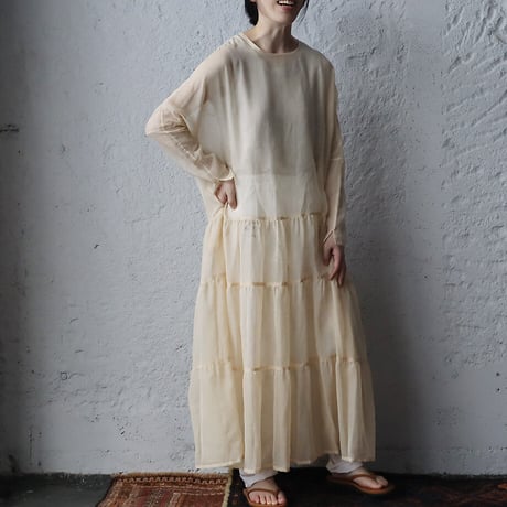 Tabrik vintage fabric tiered dress (beige)
