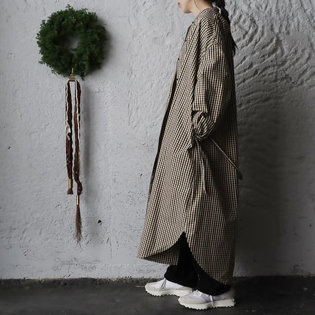 R&D.M.Co- ROBINSON'S check gather sleeve dress (brown)
