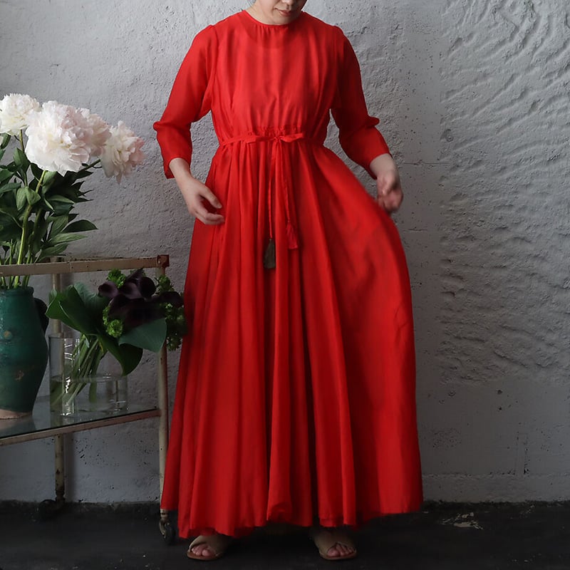 Tabrik cotton silk gather dress (red) | nii-B |...