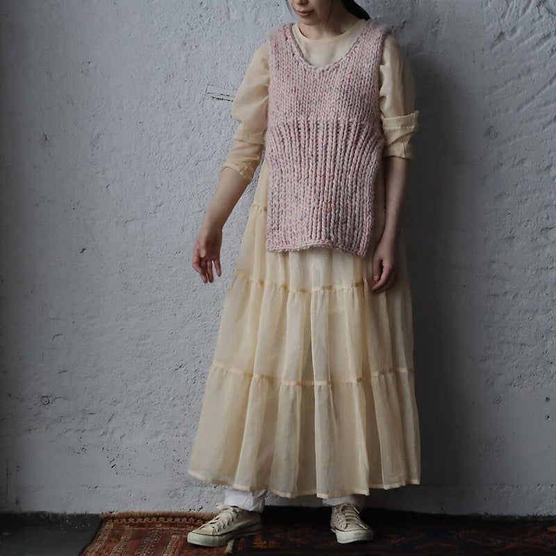 Tabrik vintage fabric tiered dress (beige) | ni 