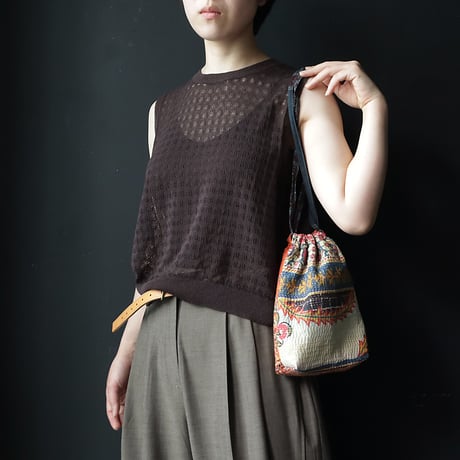 NOUVELLES DU PARADIS openwork knit vest (dark brown)