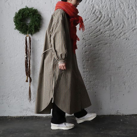 R&D.M.Co- ROBINSON'S check gather sleeve dress (brown)