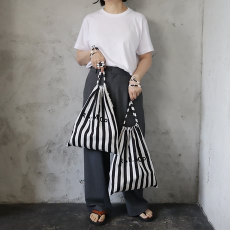R&D.M.Co- deck-chair stripe drawstring bag(black)