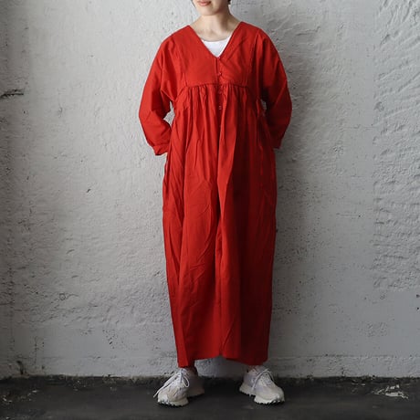 saruche v-button cotton dress (red)