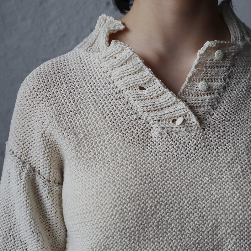 新品タグ付き ハンドメイド MAYDI 白 ウールニット MAYDI poloknit CLASSICAL (offwhite) | nii-B | W