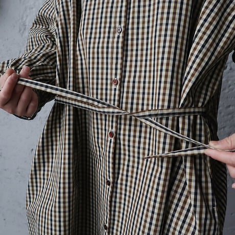 R&D.M.Co- ROBINSON'S check gather sleeve dress (brown)