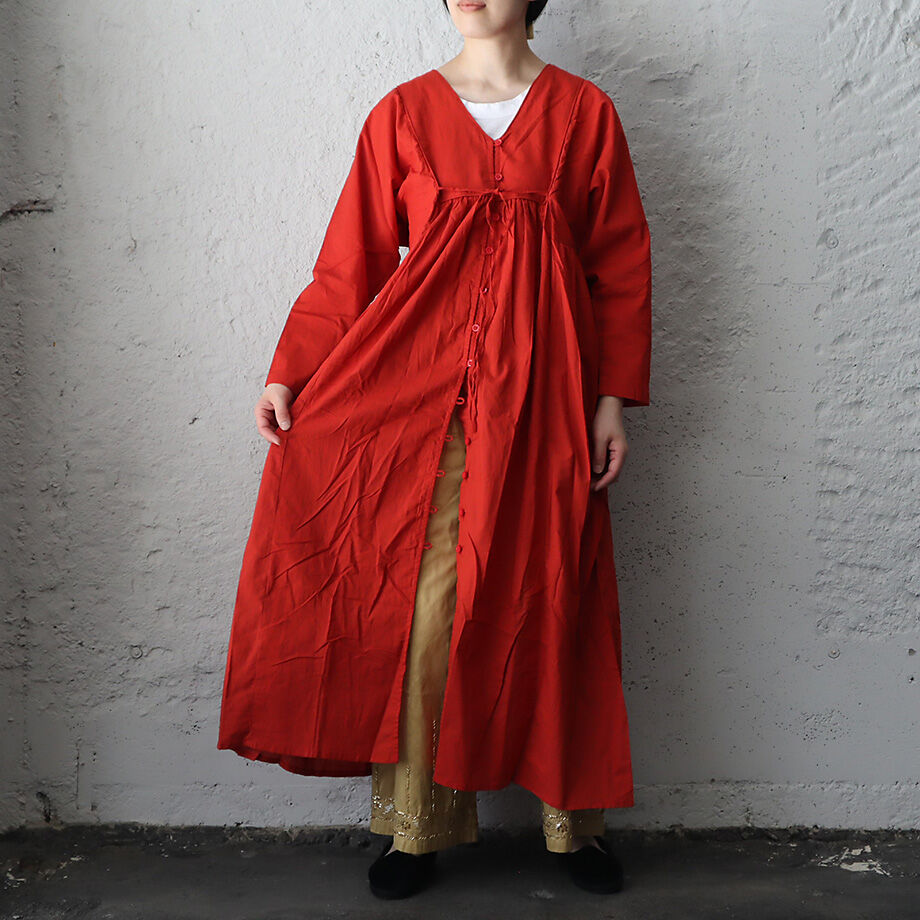 saruche v-button cotton dress (red) | nii-B | W...
