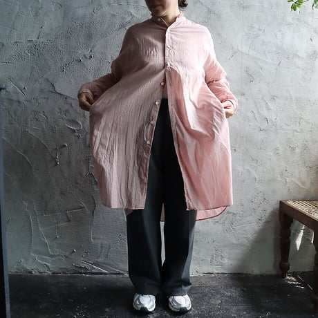 R&D.M.Co- GARMENT DYE frill collar long shirt (pink)