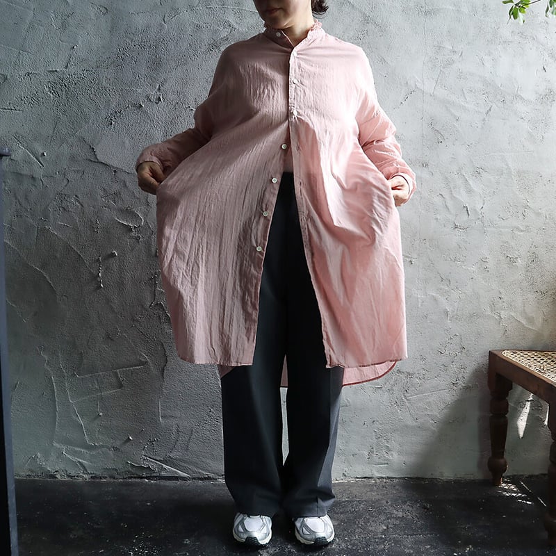 R&D.M.Co- GARMENT DYE frill collar long shirt (