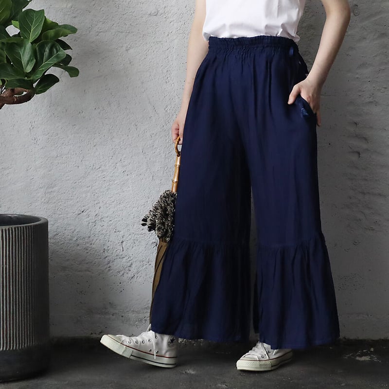 Tabrik gather pants (hon-aizome) | nii-B | WEBSHOP