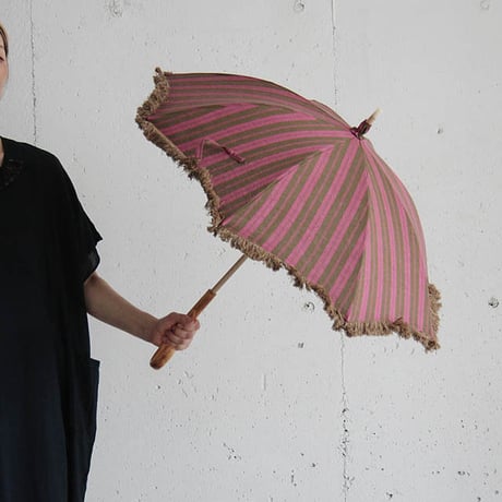 Tabrik parasol  khaki x pink stripe