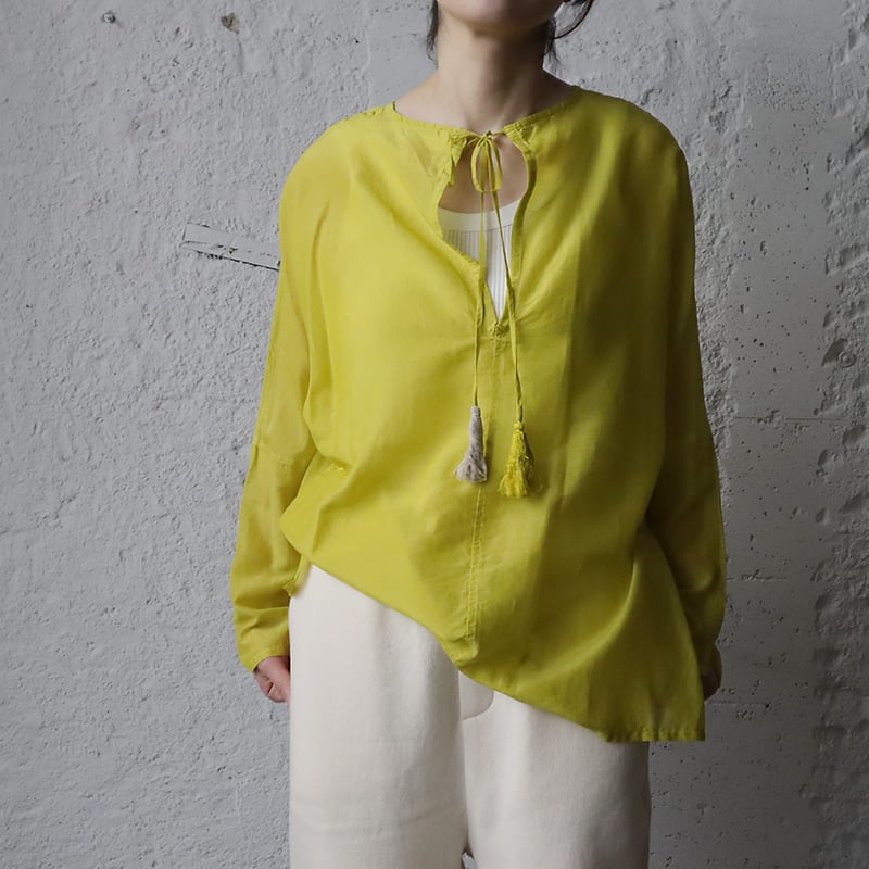【未使用】Tabrik タブリク リネン×シルク 変形ブラウス Tabrik silkcotton pullover (limegreen) | nii-B