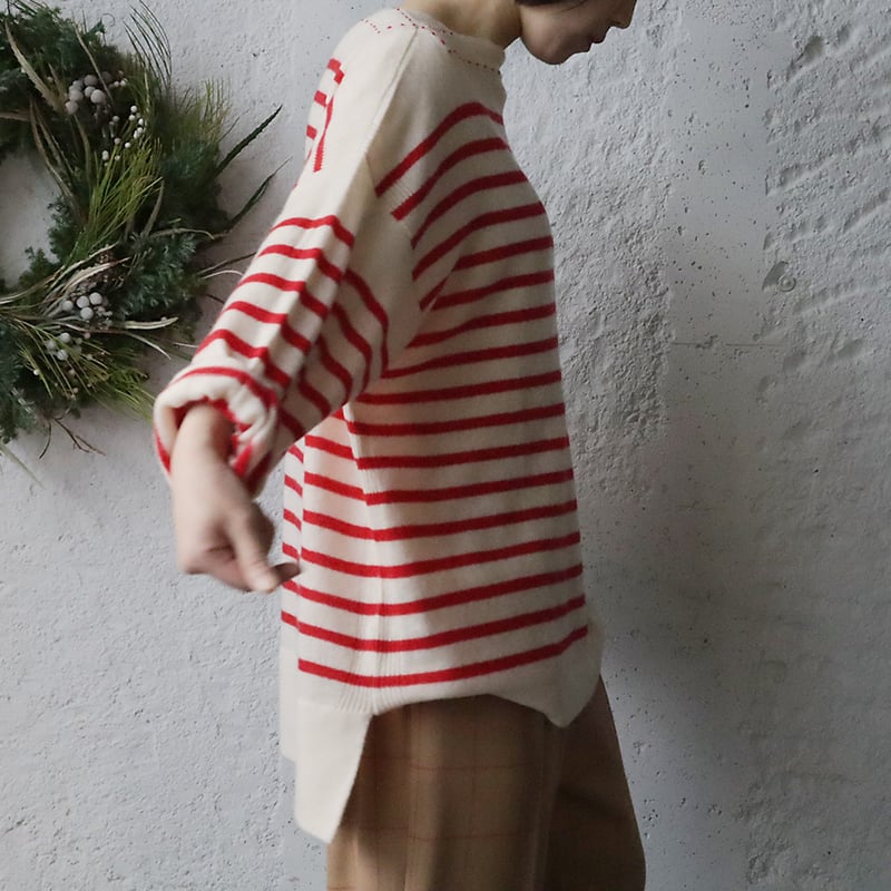 TOWAVASE Basque pullover (ivory x red) | nii-B
