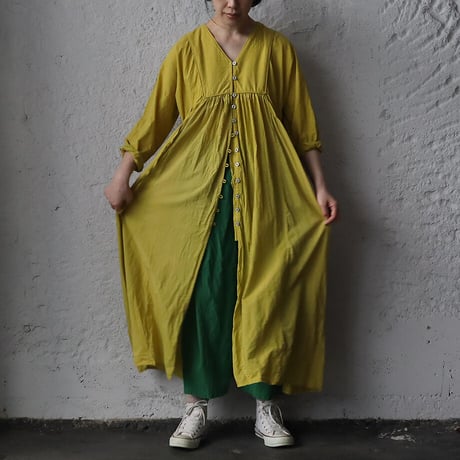 saruche v-button cotton dress (yellow)