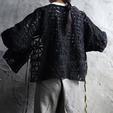 saruche hand cutwork short jacket (black)