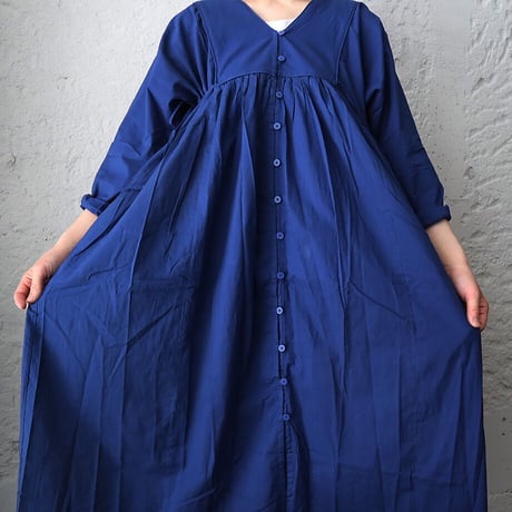 saruche v-button cotton dress (blue)