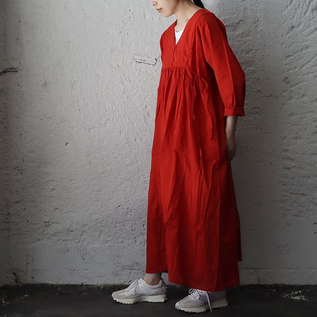 saruche v-button cotton dress (red)
