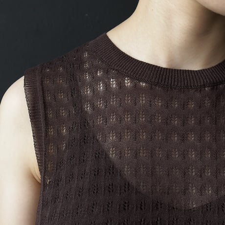 NOUVELLES DU PARADIS openwork knit vest (dark brown)